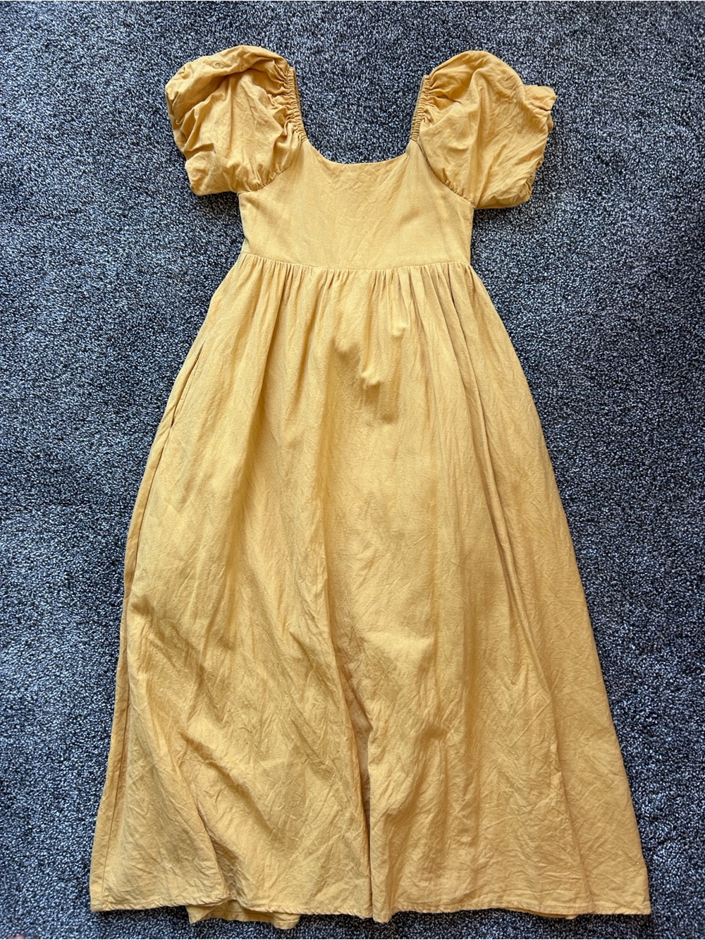 Girls' Mustard Puff Sleeve Maxi Dress